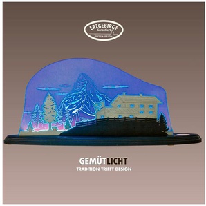 Weigla LED Dekolicht Matterhorn, Holz & Acrylglas, BLAU-GRAU-WEIẞ, LED wechselbar, Neutralweiß, Erzgebirge garantiert, Dekolampe für Innen, Dekoleuchte