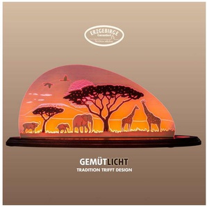 Weigla LED Dekolicht Safari, Holz & Acrylglas, ROT-NATUR-BRAUN, LED wechselbar, Neutralweiß, Erzgebirge garantiert, afrikanische Deko Innen, Dekolampe
