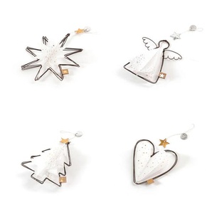 Weihnachtsanhänger, 4er Set Winter Transparent Ornamente Good old friends Draht, Papier weiß grau, Designer Sarah Baumann, 10x10x3 cm