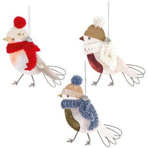 Weihnachtsanhänger Wintervögel mit Mütze Good old friends Draht, Pappe grau, Designer Sarah Baumann, 11x11x0.5 cm