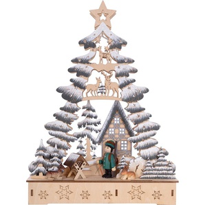 Weihnachtsdorf MYFLAIR MÖBEL & ACCESSOIRES Weihnachtsdeko Weihnachtsdörfer Gr. B/H/T: 5,5 cm x 33,5 cm x 24 cm, beige (naturfarben) Fensterdeko Tannenbaumform, Höhe ca. 33 cm