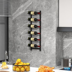 Weinregal Wand für 6 Weinflaschen Flaschenhalter aus Metall 22 x 13,5 x 73cm Schwarz
