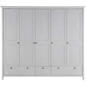 Weißer Kleiderschrank im Skandi Design 230 cm breit 5 Türen
