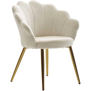 Weißer Samt Stuhl mit Armlehnen Metallgestell goldfarbig