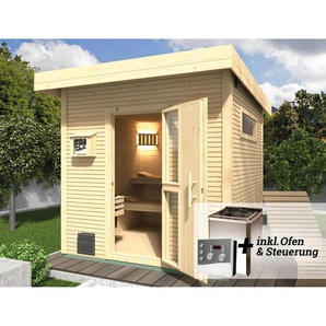 Weka Design-Saunahaus Kuopio natur, mit 9 kW BioS-Ofenset, analoger Steuerung 238 x 238 x 253 cm