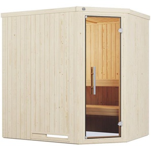 weka Sauna Element-Ecksauna VARBERG 1, BxTxH: 194 x 144 x 199 cm, 68 mm, vorgefertigte Elemente, moderne Ganzglastür