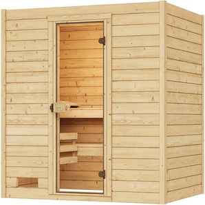 weka Sauna Massivholzsauna VALIDA 2, BxTxH: 189 x 139 x 203,5 cm, 38 mm, Blockbohlen, moderne Ganzglastür
