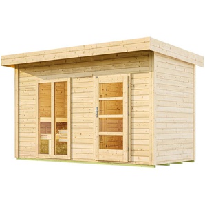 weka Saunahaus FARSUND 2, BxTxH: 415 x 250 x 253 cm, 38 mm, Blockbohlen, langes Fensterelement inDer Front