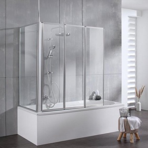 welltime Badewannenaufsatz Summer 3-teilig + feste Seitewand, Einscheibensicherheitsglas, (4 tlg), Deckenhöhe bis 240cm geeignet, Glaswand bestehend aus vier Elementen