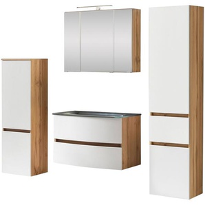 welltime Badezimmer-Set Kaunas, (Set, 4-St), Waschtisch-Set (Breite 80 cm) mit Midischrank und Seitenschrank