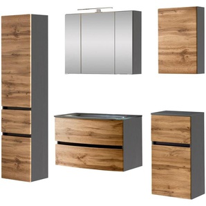 welltime Badezimmer-Set Kaunas, (Set, 5-St), bestehend aus Waschtisch-Set mit Seitenschrank, Breite 160 cm