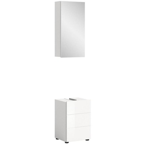 welltime Badmöbel-Set BIEL, TOPSELLER, 2 teilig, inkl. Beleuchtung, MDF Front, Rillenoptik, (2-St., best. aus: Waschbeckenunterschrank, Spiegelschrank inkl. Beleuchtung), Badmöbel, Kombination, Kombi, Badezimmer, Badkombination, Badschrank