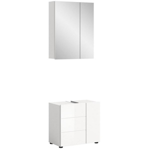 welltime Badmöbel-Set BIEL, TOPSELLER, 2 teilig, inkl. Beleuchtung, MDF Front, Rillenoptik, (2-St., best. aus: Waschbeckenunterschrank, Spiegelschrank inkl. Beleuchtung), Badmöbel, Kombination, Kombi, Badezimmer, Badkombination, Badschrank