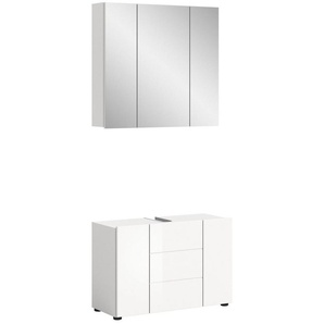welltime Badmöbel-Set BIEL, TOPSELLER, 2 teilig, inkl. Beleuchtung, MDF Front, Rillenoptik, (2-St., best. aus: Waschbeckenunterschrank, Spiegelschrank inkl. Beleuchtung), Badmöbel, Kombination, Kombi, Badezimmer, Badkombination, Badschrank