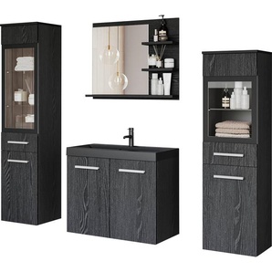 welltime Badmöbel-Set ARONA, (Komplett-Set, 4-St., mit Waschbecken), Waschtisch inkl. Waschbecken, Badschrank, Hochschrank, Spiegel