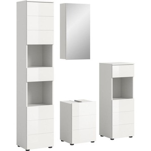 welltime Badmöbel-Set Biel, Höhe 190 cm, Hochschrank, Unterschrank, Spiegel, Standschrank, (4-St), Bad Set, modernes Design, Hochschrank, Unterschrank, Spiegel