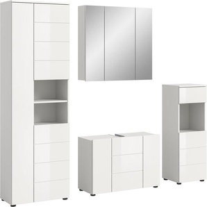 welltime Badmöbel-Set Biel, Höhe 190 cm, Hochschrank, Unterschrank, Spiegel, Standschrank, (4-St), Bad Set, modernes Design, Hochschrank, Unterschrank, Spiegel