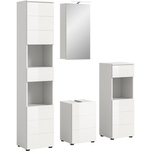 welltime Badmöbel-Set Biel, Höhe 190 cm,Hochschrank,WBU, Spiegelschrank, Unterschrank, Lampe, (5-St), Bad Set, modern, Hoch-und Unterschrank, Spiegel, Aufsatzleuchte