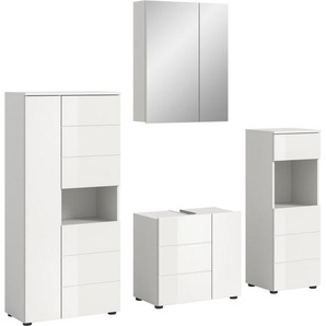 welltime Badmöbel-Set Biel, Höhe 190 cm, Midischrank, Unterschrank, Spiegel, Standschrank, (4-St), Bad Set, modernes Design, Hochschrank, Unterschrank, Spiegel