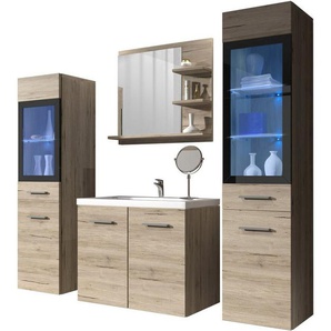 welltime Badmöbel-Set ARONA, (Komplett-Set, 4-St., mit Waschbecken), Waschtisch inkl. Waschbecken, Badschrank, Hochschrank, Spiegel