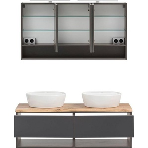 welltime Badmöbel-Set Stubach, (2-St., Spiegelschrank und Waschtisch), Abdeckplatte mit Baumkante