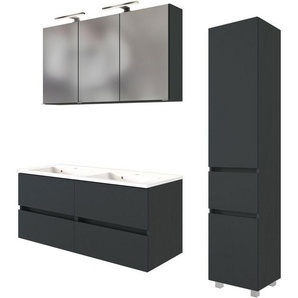 welltime Badmöbel-Set Welltime Möbel Baabe Waschtisch-Set 3tlg. oder 5tlg., (3-St), gedämpfte Scharniere und Softclose-Funktion, inklusive LED-Beleuchtung