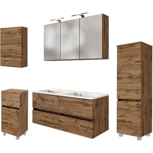 welltime Badmöbel-Set Welltime Möbel Baabe Waschtisch-Set 3tlg. oder 5tlg., (5-St), gedämpfte Scharniere und Softclose-Funktion, inklusive LED-Beleuchtung