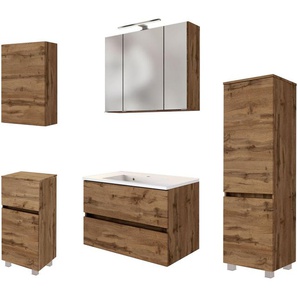 welltime Badmöbel-Set Welltime Möbel Baabe Waschtisch-Set 3tlg. oder 5tlg., (5-St), gedämpfte Scharniere und Softclose-Funktion, inklusive LED-Beleuchtung