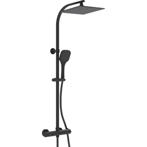 welltime Duschsystem Turin, Höhe 115 cm, Überkopfbrauseset eckig mit Thermostat,30cm Kopfbrause mit Regendusche