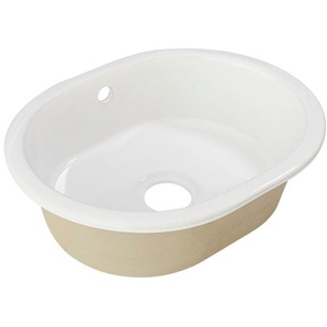 WELLTIME Küchenspüle Föhr Küchenspülen Ovale Küchenspüle, Einbauspüle in Weiß, Spülbecken aus Keramik Gr. mittig, weiß Küchenspülen