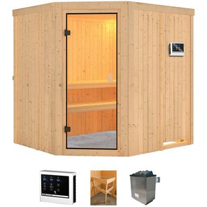 WELLTIME Sauna Jupiter Saunen 9 kW-Ofen mit ext. Steuerung beige (naturbelassen) Saunen