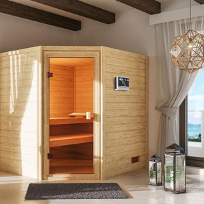 welltime Sauna Trixi, BxTxH: 196 x 169 x 187 cm, 38 mm, (inkl. 9KW Bio-Kombiofen mit externer Steuerung) besonders stabile nordische Fichte, für bis zu 3 Personen