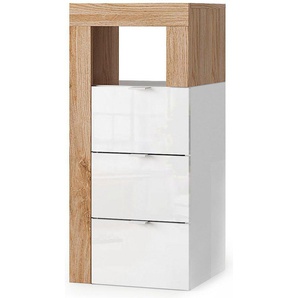 welltime Unterschrank Hamburg Höhe 78 cm, Breite 35 cm, Badkommode mit 3 Schübkästen, Badezimmerschrank, dekorativer Rahmen, offenes Fach, Metallgriffe