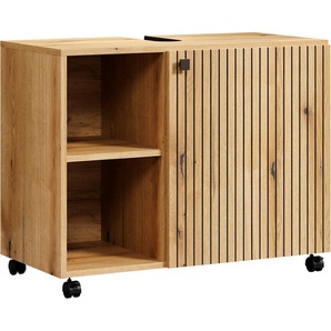 welltime Waschbeckenunterschrank Amrum (1-St) BxHxT 80 x 64 x 42cm Waschbeckenunterschrank Eiche Rillenoptik