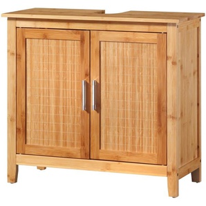 welltime Waschbeckenunterschrank Bambus mit Siphonausschnitt, Breite 67 cm, Badschrank aus Bambus