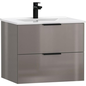 welltime Waschtisch Athen Badezimmerschrank mit Softclose Funktion WC Bad 60 cm (Set, Unterschrank und Becken), Waschplatz mit 2 Schubladen und Waschbecken Badmöbel Unterschrank