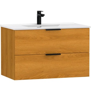 welltime Waschtisch Athen Badschrank Badezimmer WC Unterschrank mit Becken (Set), Waschplatz mit 2 Schubladen, Breite 80cm Softclose Bad