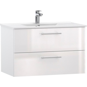 welltime Waschtisch Athen Badschrank Badezimmer WC Unterschrank mit Becken (Set), Waschplatz mit 2 Schubladen, Breite 80cm Softclose Bad