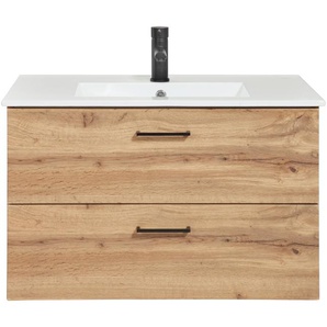 welltime Waschtisch Trento Badezimmerschrank mit Becken Bestseller, Badmöbel in Breite 80 cm, Waschplatz mit 2 Schubladen, Badschrank