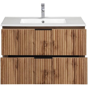 welltime Waschtisch Trento Badezimmerschrank mit Becken Bestseller, Badmöbel in Breite 80 cm, Waschplatz mit 2 Schubladen, Badschrank
