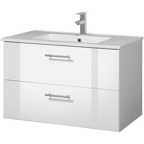 welltime Waschtisch Trento Badezimmerschrank mit Becken Bestseller, Badmöbel in Breite 80 cm, Waschplatz mit 2 Schubladen, Badschrank