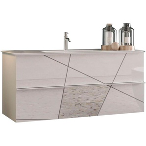 welltime Waschtisch Vittoria, mit 2 Schubkästen, Breite 80 cm, Soft-Close, inkl. Keramik-Einsatzbecken, Front m. Siebdruck u. Spiegel