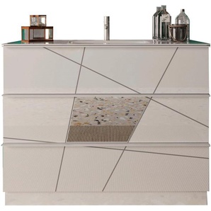 welltime Waschtisch Vittoria, mit 3 Schubkästen, Breite 80 cm, Soft-Close, inkl. Keramik-Einsatzbecken, Front m. Siebdruck u. Spiegel