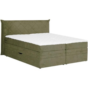 Welnova Boxspringbett, Grün, Textil, H3 + H4, 7-Zonen, Höhe ca. 17 cm, 180x200 cm, gepolstertes Kopfteil, in verschiedenen Größen erhältlich, Härtegradauswahl, Schlafzimmer, Betten, Doppelbetten