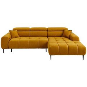 Welnova Ecksofa, Currygelb, Textil, Uni, 5-Sitzer, Ottomane rechts, L-Form, 270x177 cm, Made in EU, Typenauswahl, Stoffauswahl, seitenverkehrt