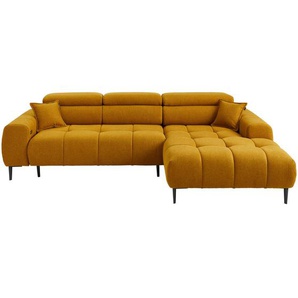 Welnova Ecksofa, Currygelb, Textil, Uni, 5-Sitzer, Ottomane rechts, L-Form, 270x177 cm, Made in EU, Typenauswahl, Stoffauswahl, seitenverkehrt erhältlich, Hocker Rücken echt, Wohnzimmer, Sofas & Couches, Wohnlandschaften, Ecksofas