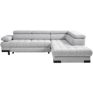 Welnova Ecksofa, Silber, Textil, 5-Sitzer, Ottomane rechts, L-Form, 263x223 cm, Made in EU, Typenauswahl, Stoffauswahl, seitenverkehrt erhältlich,