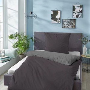 Wendebettwäsche BIBERNA Alma in Gr. 135x200, 155x220 oder 200x200 cm Bettwäsche Gr. B/L: 200 cm x 200 cm (1 St.), B/L: 80 cm x 80 cm & 80 cm x 80 cm (2 St.), Linon, grau (titanium) Bettwäsche 200x200 cm aus Baumwolle, Reißverschluss, mit Wendeoptik