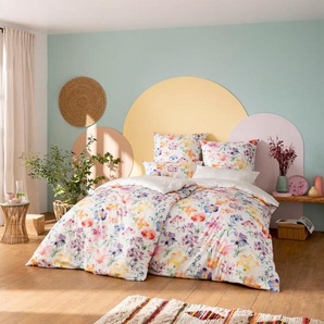 Wendebettwäsche ESTELLA LEILA Bettwäsche Gr. B/L: 155 cm x 200 cm (1 St.), B/L: 80 cm x 80 cm & 80 cm x 40 cm (1 St.), Schweizer Satin, bunt (multicolor) Satin-Bettwäsche Gratis-Kissenbezug 40x80 inklusive
