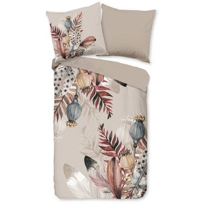 Wendebettwäsche Famm, Beige, Taupe, Textil, Federn, 135x200 cm, bügelleicht, Schlaftextilien, Bettwäsche, Bettwäsche, Mikrofaser-Bettwäsche